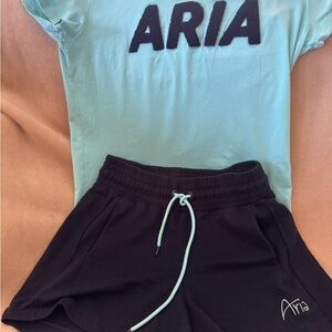Aria Black Shorts with Light Blue Drawstring and Coordinated top